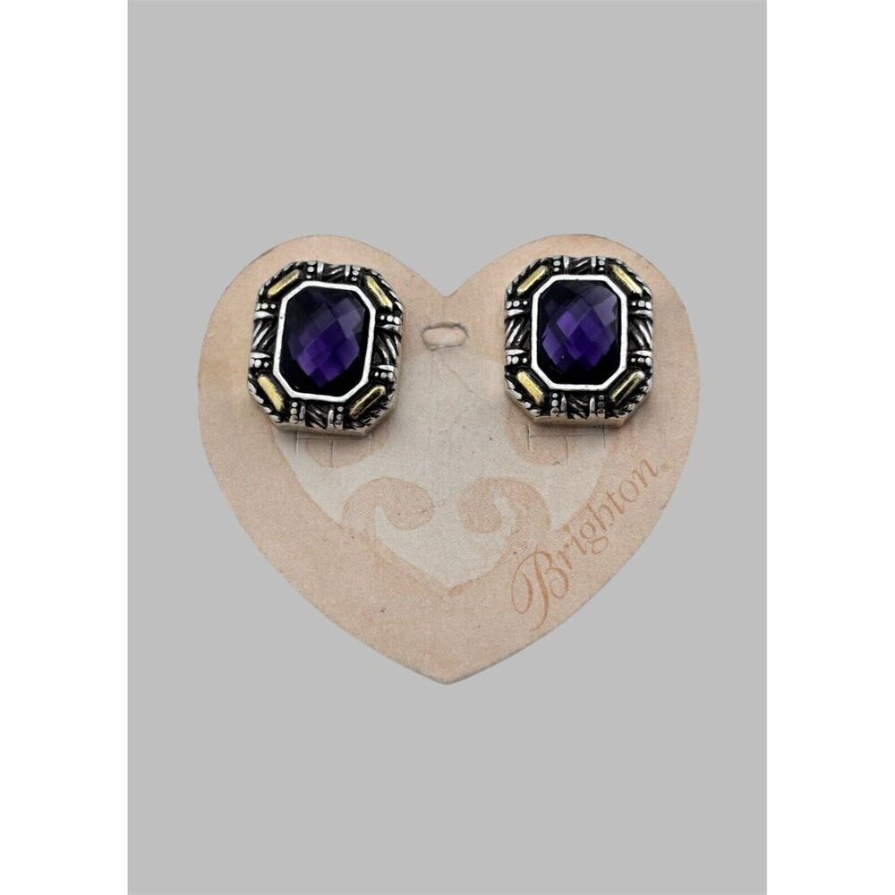Brighton Dagmar Purple Faceted Crystal Two-Tone Post Earrings Retired Beautiful